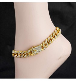 Cuban Link Iced Out Rhinestone Filled Chain Anklet, 18K Gold/White Gold Plated Punk Hip-hop Ankle Bracelets for Women 12mm-go...