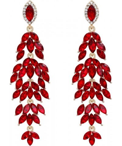 Women's Wedding Bridal Crystal Multi Marquise-Shape Leaf Cluster Chandelier Dangle Earrings Ruby Color Gold-Tone $9.24 Earrings