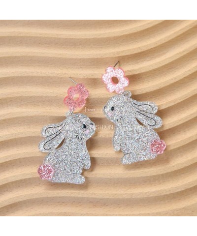 Easter Bunny Earrings for Women Girls Unique Glitter Cute Acrylic Egg Rabbit Lightweight Dangle Drop Earrings Easter Holiday ...