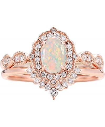 Opal Wedding Ring Sets for Women 1 Carat Oval Opal Bridal Ring Set S925 10k 14k 18k Unique Opal Jewelry 925 Sterling Silver $...