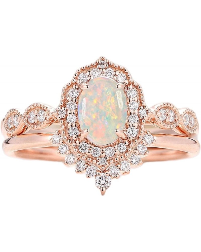 Opal Wedding Ring Sets for Women 1 Carat Oval Opal Bridal Ring Set S925 10k 14k 18k Unique Opal Jewelry 925 Sterling Silver $...