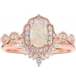 Opal Wedding Ring Sets for Women 1 Carat Oval Opal Bridal Ring Set S925 10k 14k 18k Unique Opal Jewelry 925 Sterling Silver $...