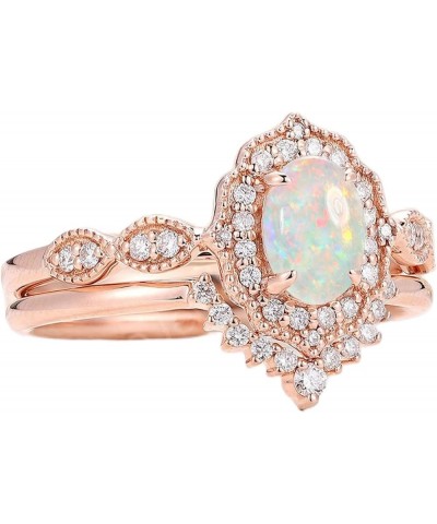 Opal Wedding Ring Sets for Women 1 Carat Oval Opal Bridal Ring Set S925 10k 14k 18k Unique Opal Jewelry 925 Sterling Silver $...