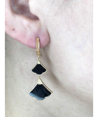 Mother of Pearl, Black Onyx or Turquoise and Cubic Zirconia Dangle Drop Earrings for Women in 925 Sterling Silver with Yellow...