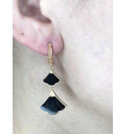 Mother of Pearl, Black Onyx or Turquoise and Cubic Zirconia Dangle Drop Earrings for Women in 925 Sterling Silver with Yellow...