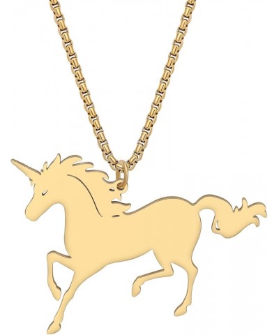 18K Gold Unicorn Necklace Stainless Steel Fantasy Horse Pendant Jewelry Birthday Gifts for Girls Women Teens Charms Gold Plat...