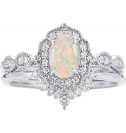 Opal Wedding Ring Sets for Women 1 Carat Oval Opal Bridal Ring Set S925 10k 14k 18k Unique Opal Jewelry 925 Sterling Silver $...