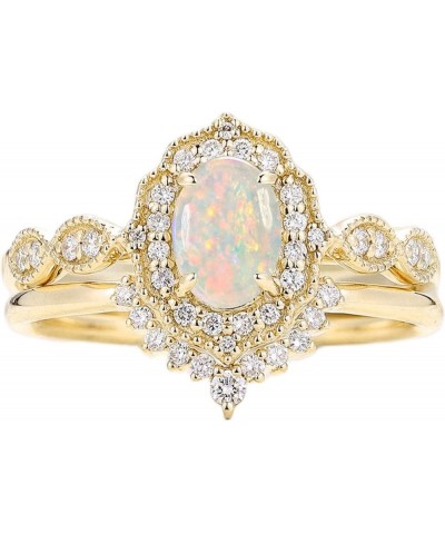 Opal Wedding Ring Sets for Women 1 Carat Oval Opal Bridal Ring Set S925 10k 14k 18k Unique Opal Jewelry 925 Sterling Silver $...