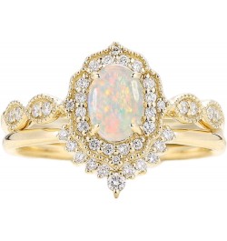 Opal Wedding Ring Sets for Women 1 Carat Oval Opal Bridal Ring Set S925 10k 14k 18k Unique Opal Jewelry 925 Sterling Silver $...