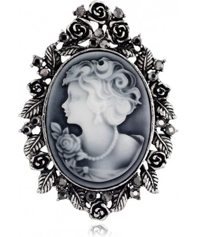 Victorian Black Velvet Lace Cameo Choker Gothic Lady Cameo Necklace&Brooch Pin Gift for Her Brooch 8-Silver $9.51 Necklaces