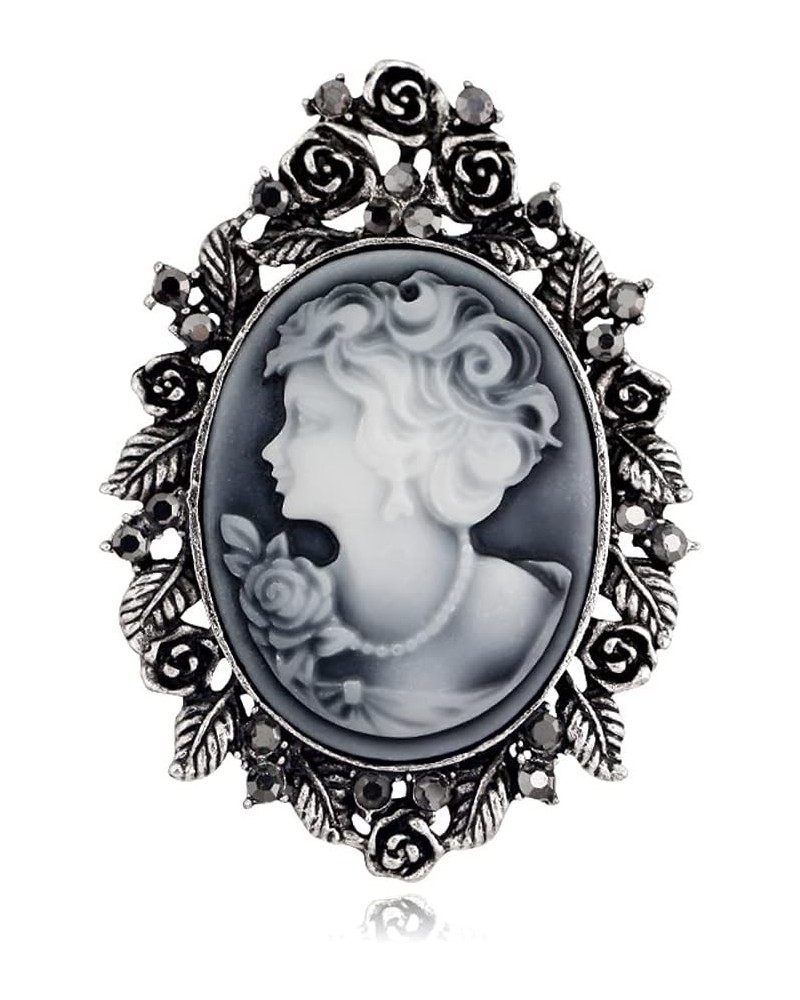 Victorian Black Velvet Lace Cameo Choker Gothic Lady Cameo Necklace&Brooch Pin Gift for Her Brooch 8-Silver $9.51 Necklaces