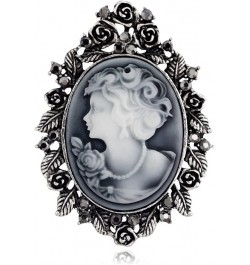 Victorian Black Velvet Lace Cameo Choker Gothic Lady Cameo Necklace&Brooch Pin Gift for Her Brooch 8-Silver $9.51 Necklaces