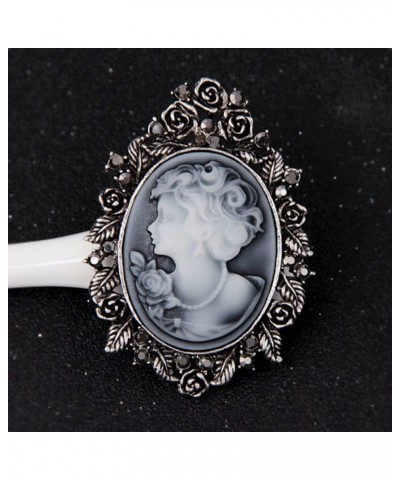 Victorian Black Velvet Lace Cameo Choker Gothic Lady Cameo Necklace&Brooch Pin Gift for Her Brooch 8-Silver $9.51 Necklaces