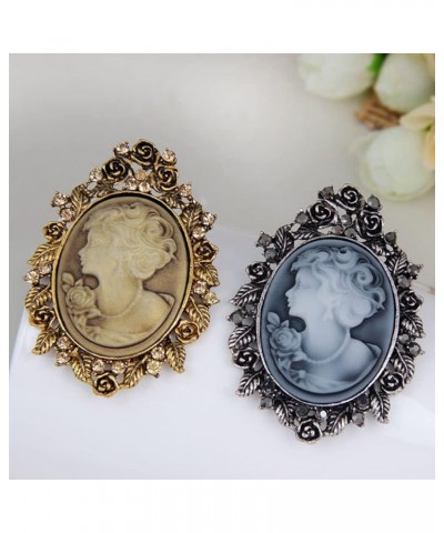 Victorian Black Velvet Lace Cameo Choker Gothic Lady Cameo Necklace&Brooch Pin Gift for Her Brooch 8-Silver $9.51 Necklaces