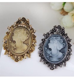 Victorian Black Velvet Lace Cameo Choker Gothic Lady Cameo Necklace&Brooch Pin Gift for Her Brooch 8-Silver $9.51 Necklaces