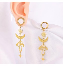 2 PCS 6mm-25mm (2G-1") Black Moon Stone Dangle Ear Gauges Hypoallergenic Stainless Steel Ear Dangle Hanger Plugs Tunnels Body...