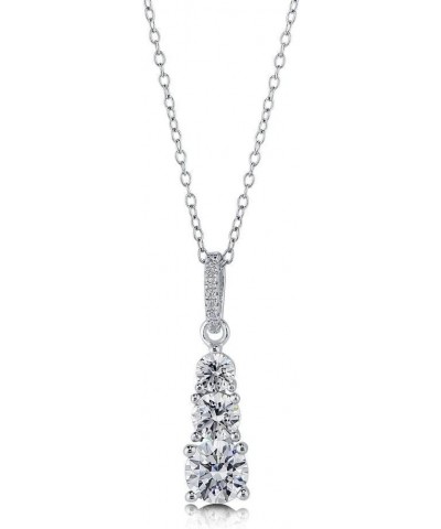 Sterling Silver 3-Stone Round Cubic Zirconia CZ Graduated Pendant Necklace for Women, Rhodium Plated $18.50 Necklaces