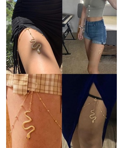 Gold Snake Thigh Chain for Women Snake Pendant Thigh Accessories Beach Boho Style Leg Chain jewelry for Women A：snake thigh c...