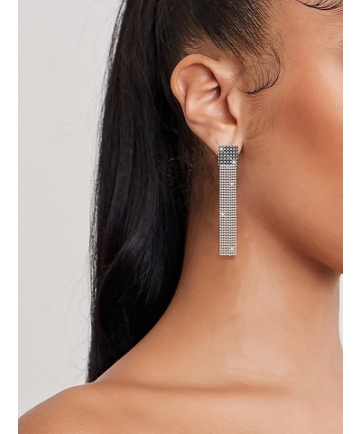 S925 Silver/Alloy Hook Sleek Chain Tassel Drop Earrings Long Crystal Fringe Dangle Simple Dainty Earrings Tassel Earrings Squ...