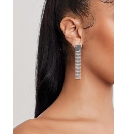 S925 Silver/Alloy Hook Sleek Chain Tassel Drop Earrings Long Crystal Fringe Dangle Simple Dainty Earrings Tassel Earrings Squ...