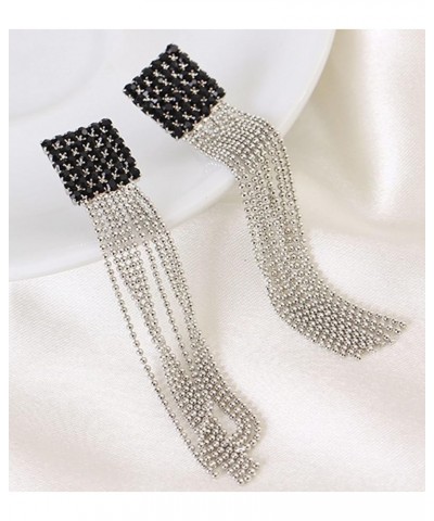 S925 Silver/Alloy Hook Sleek Chain Tassel Drop Earrings Long Crystal Fringe Dangle Simple Dainty Earrings Tassel Earrings Squ...