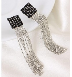 S925 Silver/Alloy Hook Sleek Chain Tassel Drop Earrings Long Crystal Fringe Dangle Simple Dainty Earrings Tassel Earrings Squ...