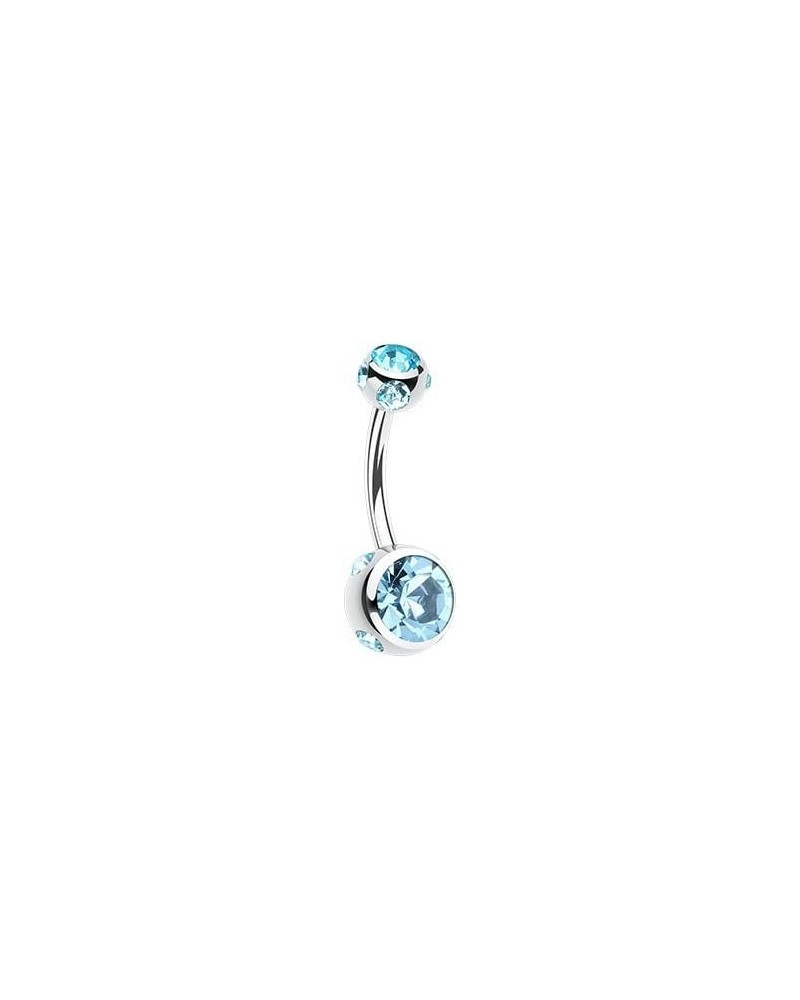 Aurora Gem Ball Steel Belly Button Ring Aqua $9.03 Body Jewelry