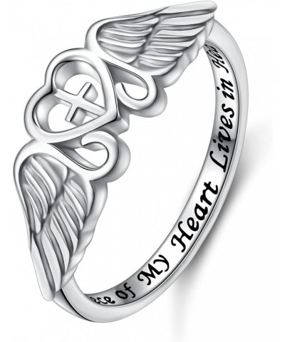 S925 Sterling Silver A Piece of My Heart Lives in Heaven Angel Wing Ring for Women Jewelry Memory of Mom Dad Grandma Grandpa ...