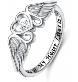 S925 Sterling Silver A Piece of My Heart Lives in Heaven Angel Wing Ring for Women Jewelry Memory of Mom Dad Grandma Grandpa ...