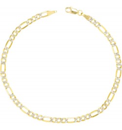 10k Yellow Gold Solid 2.5mm Figaro Chain Link Diamond Cut Pave Two Tone Bracelet or Anklet, Womens Jewelry 7" 7.5" 8" 8.5" 9 ...