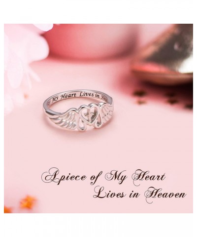 S925 Sterling Silver A Piece of My Heart Lives in Heaven Angel Wing Ring for Women Jewelry Memory of Mom Dad Grandma Grandpa ...