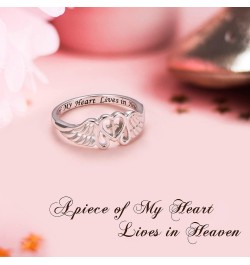 S925 Sterling Silver A Piece of My Heart Lives in Heaven Angel Wing Ring for Women Jewelry Memory of Mom Dad Grandma Grandpa ...