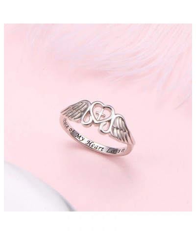 S925 Sterling Silver A Piece of My Heart Lives in Heaven Angel Wing Ring for Women Jewelry Memory of Mom Dad Grandma Grandpa ...