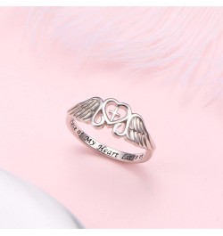 S925 Sterling Silver A Piece of My Heart Lives in Heaven Angel Wing Ring for Women Jewelry Memory of Mom Dad Grandma Grandpa ...