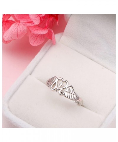 S925 Sterling Silver A Piece of My Heart Lives in Heaven Angel Wing Ring for Women Jewelry Memory of Mom Dad Grandma Grandpa ...