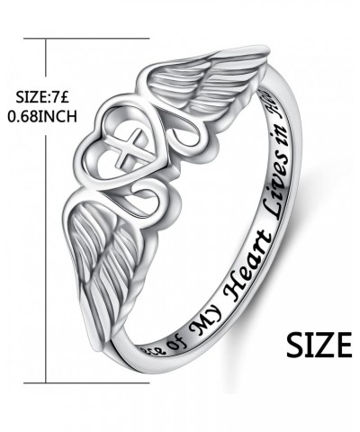 S925 Sterling Silver A Piece of My Heart Lives in Heaven Angel Wing Ring for Women Jewelry Memory of Mom Dad Grandma Grandpa ...