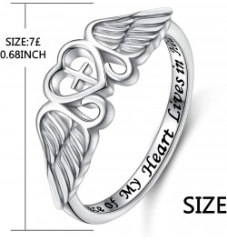 S925 Sterling Silver A Piece of My Heart Lives in Heaven Angel Wing Ring for Women Jewelry Memory of Mom Dad Grandma Grandpa ...