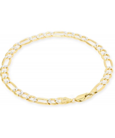 10k Yellow Gold Solid 2.5mm Figaro Chain Link Diamond Cut Pave Two Tone Bracelet or Anklet, Womens Jewelry 7" 7.5" 8" 8.5" 9 ...