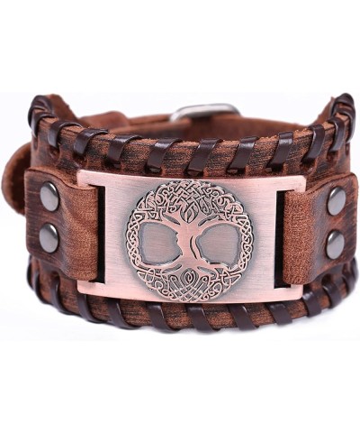 Viking Bracelet Tree of Life for Men Celtic Knot Wide Leather Wristband Bracelet Women Nordic Yggdrasil Pagan Jewelry Brown L...