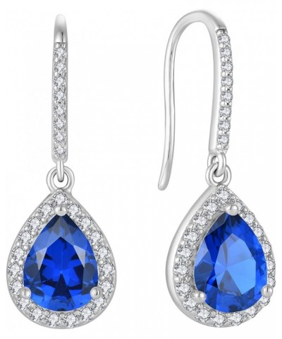 Women's Dangle Drop Earrings 925 Sterling Silver Fishhook Earrings Halo Teardrop Gemstones Jewelry 09-sapphire-Sept $29.00 Ea...