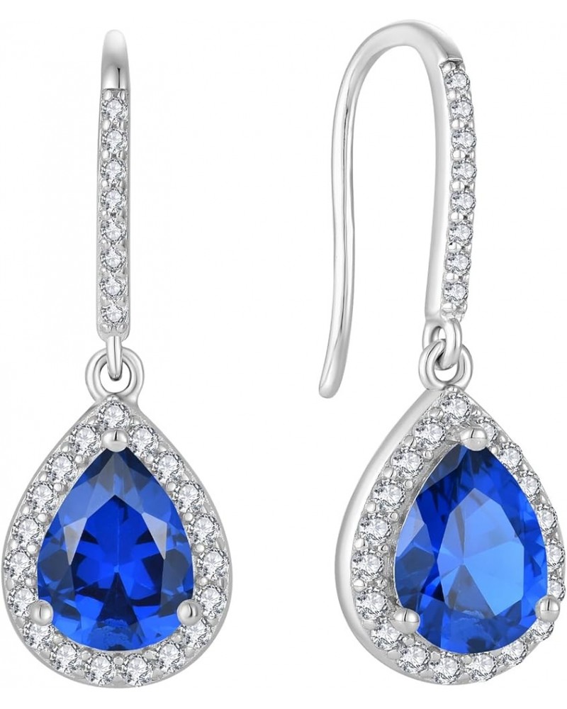 Women's Dangle Drop Earrings 925 Sterling Silver Fishhook Earrings Halo Teardrop Gemstones Jewelry 09-sapphire-Sept $29.00 Ea...