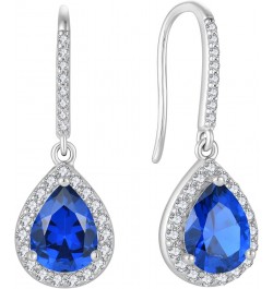 Women's Dangle Drop Earrings 925 Sterling Silver Fishhook Earrings Halo Teardrop Gemstones Jewelry 09-sapphire-Sept $29.00 Ea...