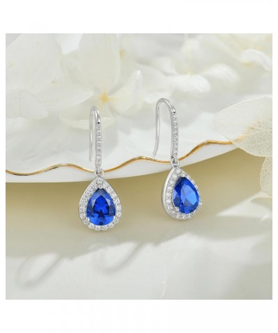 Women's Dangle Drop Earrings 925 Sterling Silver Fishhook Earrings Halo Teardrop Gemstones Jewelry 09-sapphire-Sept $29.00 Ea...