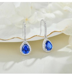 Women's Dangle Drop Earrings 925 Sterling Silver Fishhook Earrings Halo Teardrop Gemstones Jewelry 09-sapphire-Sept $29.00 Ea...