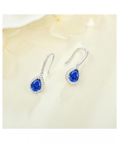 Women's Dangle Drop Earrings 925 Sterling Silver Fishhook Earrings Halo Teardrop Gemstones Jewelry 09-sapphire-Sept $29.00 Ea...