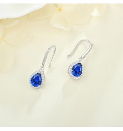 Women's Dangle Drop Earrings 925 Sterling Silver Fishhook Earrings Halo Teardrop Gemstones Jewelry 09-sapphire-Sept $29.00 Ea...