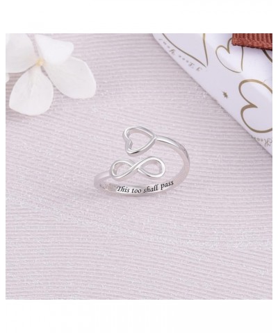 925 Sterling Silver Inspirational Jewelry Rings Adjustable Ring Personality Encouragement Gift for Teens Girls Women This Too...