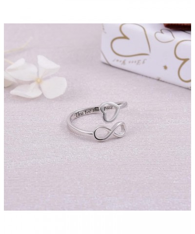 925 Sterling Silver Inspirational Jewelry Rings Adjustable Ring Personality Encouragement Gift for Teens Girls Women This Too...