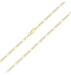 10k Yellow Gold Solid 2.5mm Figaro Chain Link Diamond Cut Pave Two Tone Bracelet or Anklet, Womens Jewelry 7" 7.5" 8" 8.5" 9 ...