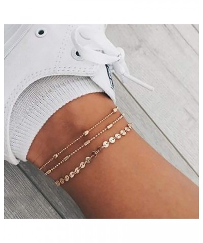 Jeweky Boho Layered Sequines Anklets Beads Foot Jewelry Chain Ankle Bracelets for Women and Girls (Gold) $6.83 Anklets